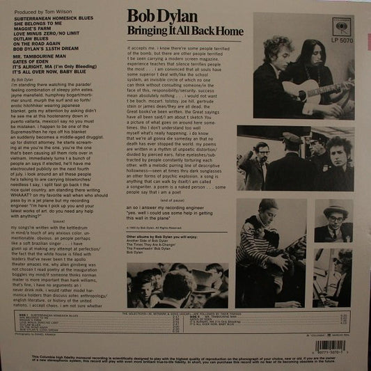 Bob Dylan : Bringing It All Back Home (LP, Album, Mono, RE, RM, 180)