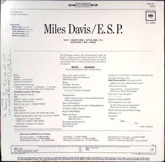 Miles Davis : E.S.P. (LP, Album, RE, Car)