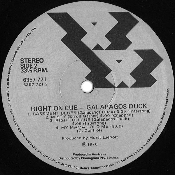 Galapagos Duck : Right On Cue (LP)