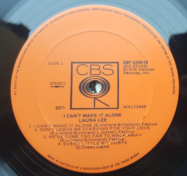 Laura Lee : I Can't Make It Alone (LP, Album)
