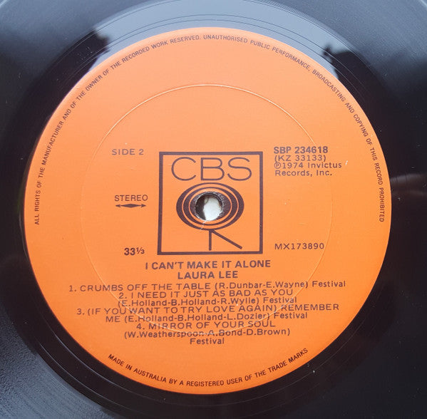 Laura Lee : I Can't Make It Alone (LP, Album)