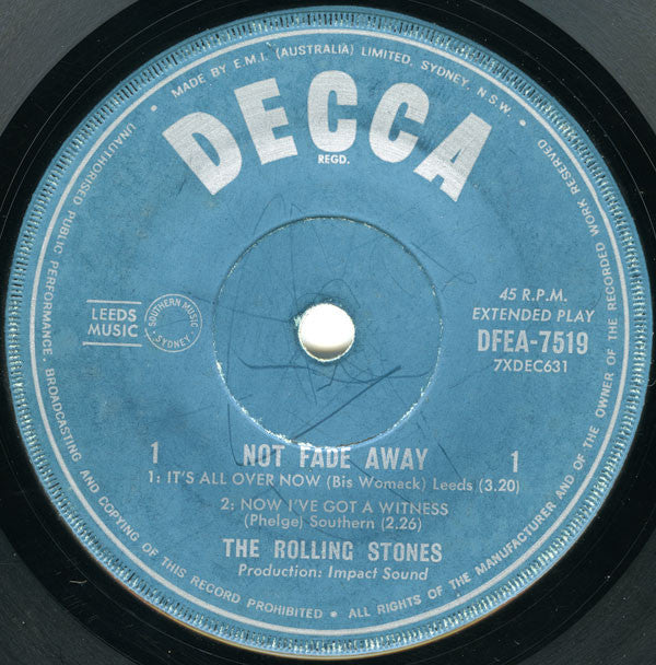 The Rolling Stones : Not Fade Away (7", EP, Mono)