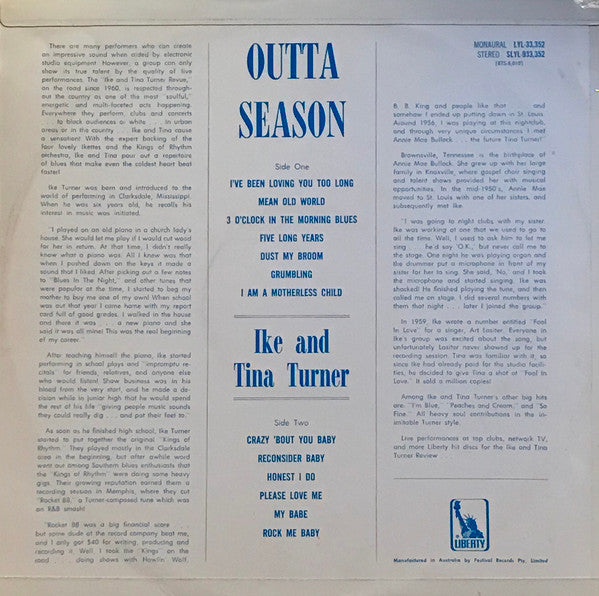 Ike & Tina Turner : Outta Season (LP, Album)