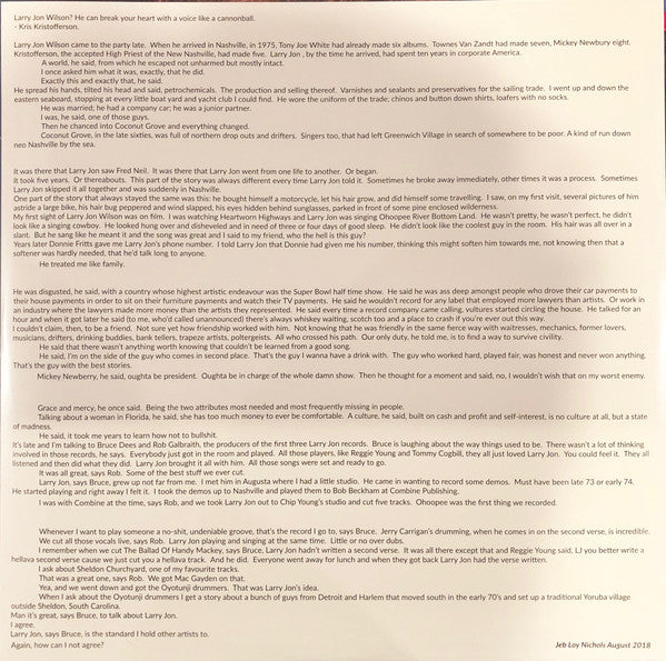 Larry Jon Wilson : Let Me Sing My Song To You (LP, Album, Ltd, RE, RM, 180)