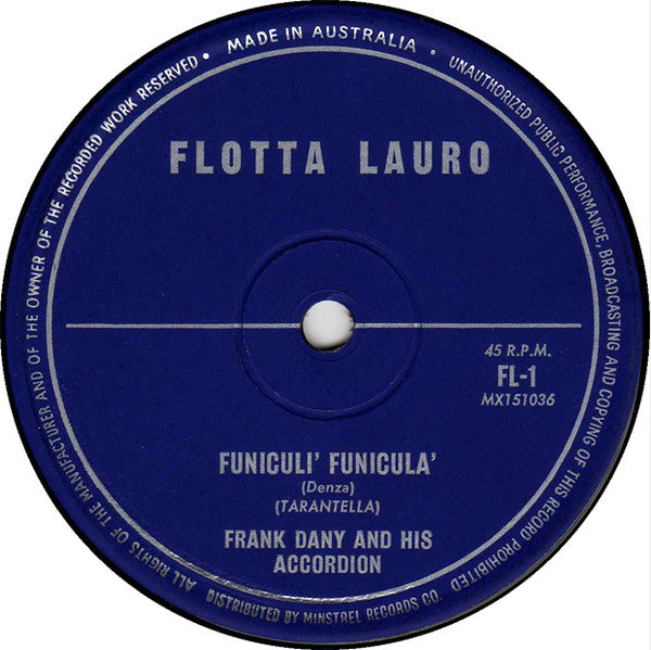 Frank Dany And His Accordion / The Ship's Orchestra : Angelina / Funiculi' Funicula' (7")