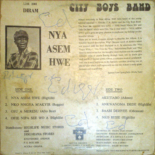 City Boys International Band Led By Obuoba J.A. Adofo : Nya Asem Hwe (LP, Album)