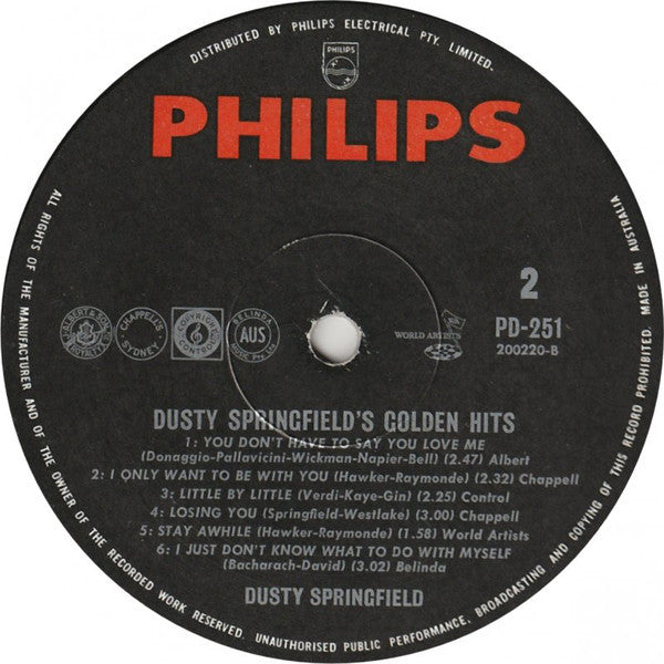 Dusty Springfield : Dusty Springfield's Golden Hits (LP, Comp, Mono)
