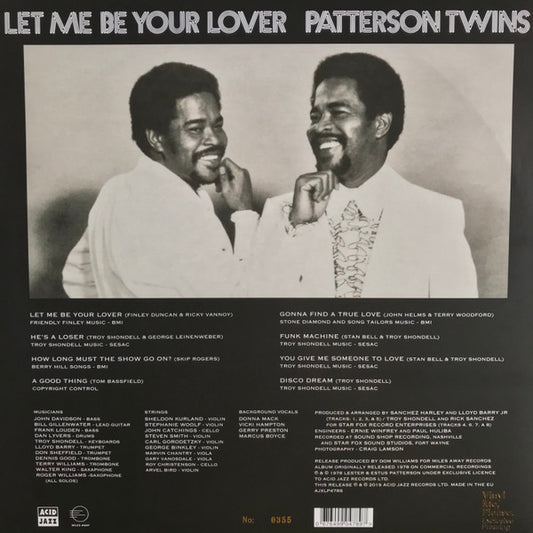 Patterson Twins : Let Me Be Your Lover (LP, Album, Club, Ltd, Num, RE, RM, Blu)