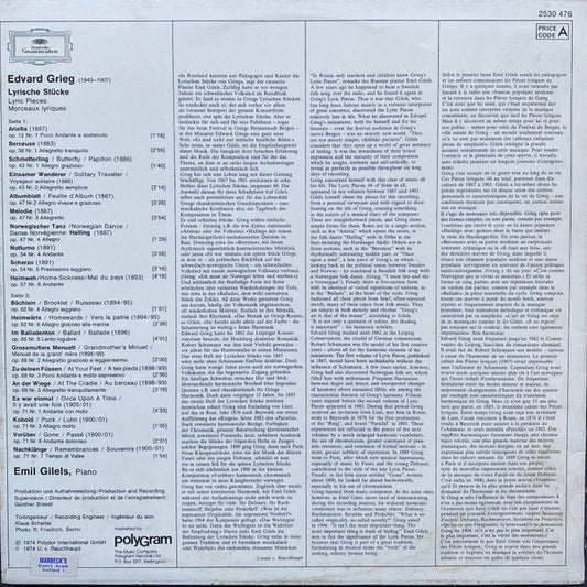 Edvard Grieg, Emil Gilels : Lyrische Stücke - Lyric Pieces (LP)