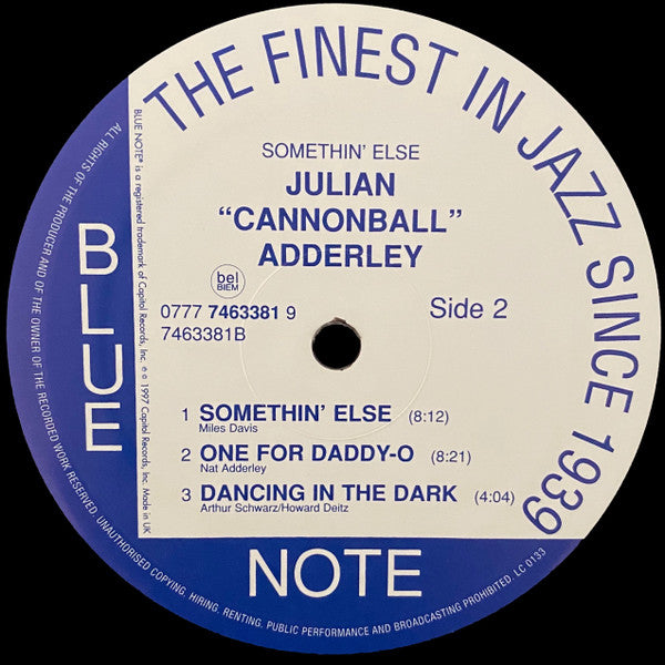 Cannonball Adderley, Miles Davis, Hank Jones, Sam Jones, Art Blakey : Somethin' Else (LP, Album, RE, RM)