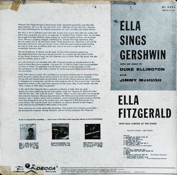 Ella Fitzgerald : Ella Sings Gershwin (LP, Album, Mono, Glo)