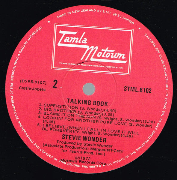 Stevie Wonder : Talking Book (LP, Album, EMI)