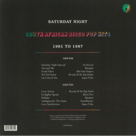 Various : Saturday Night (South African Disco Pop Hits 1981 To 1987) (LP, Comp, Ltd, RM)