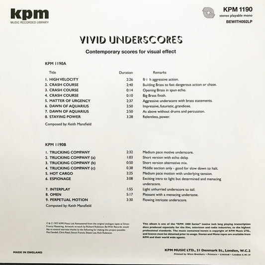 Keith Mansfield : Vivid Underscores (LP, RE, RM)