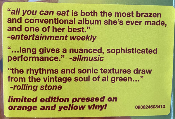 k.d. lang : All You Can Eat (LP, Album, RSD, Ora)
