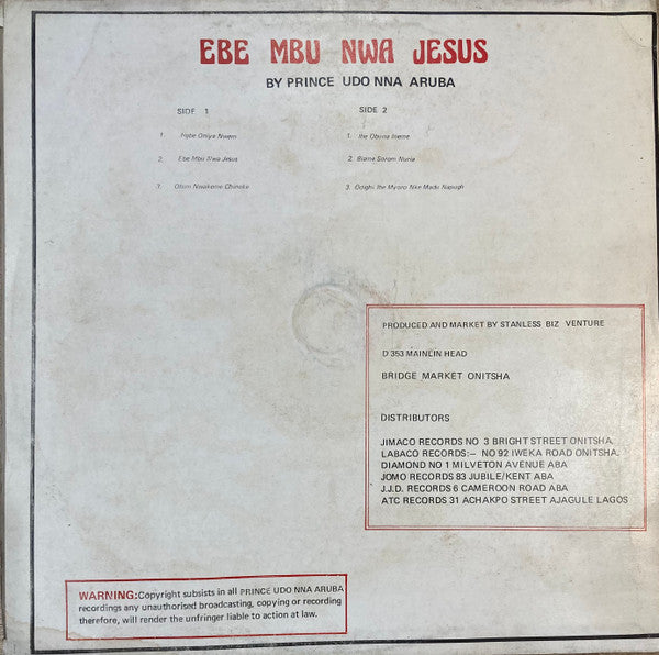 Prince Udo Nna Aruba : Ebe Mbu Nwa Jesus (LP)