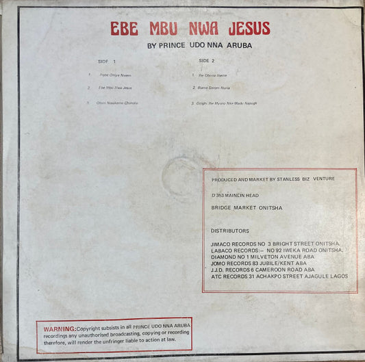 Prince Udo Nna Aruba : Ebe Mbu Nwa Jesus (LP)