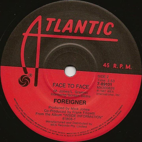 Foreigner : I Don't Want To Live Without You (7", Single)