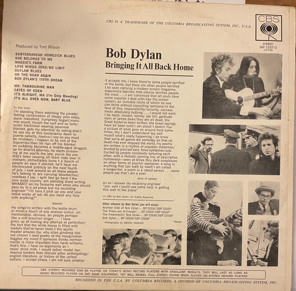 Bob Dylan : Bringing It All Back Home (LP, Album, RE)
