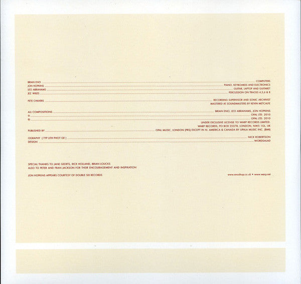 Brian Eno With Jon Hopkins & Leo Abrahams : Small Craft On A Milk Sea (2xLP, Album, RE)