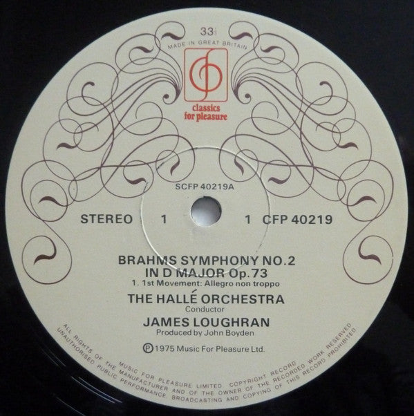 Johannes Brahms, Hallé Orchestra , Conductor James Loughran : Symphony No.2 In D Major (LP)