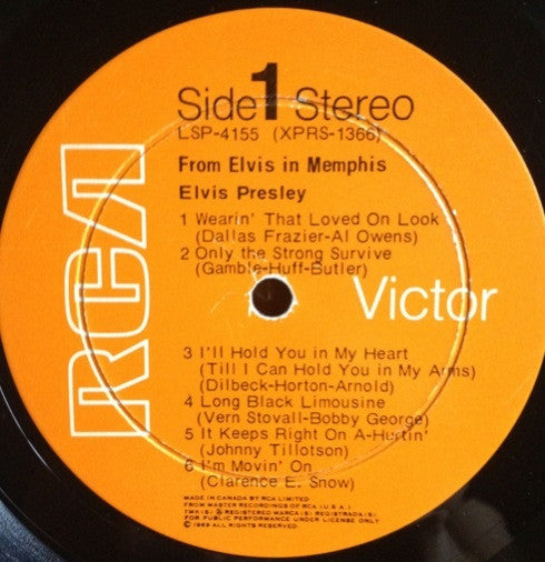 Elvis Presley : From Elvis In Memphis (LP, Album)