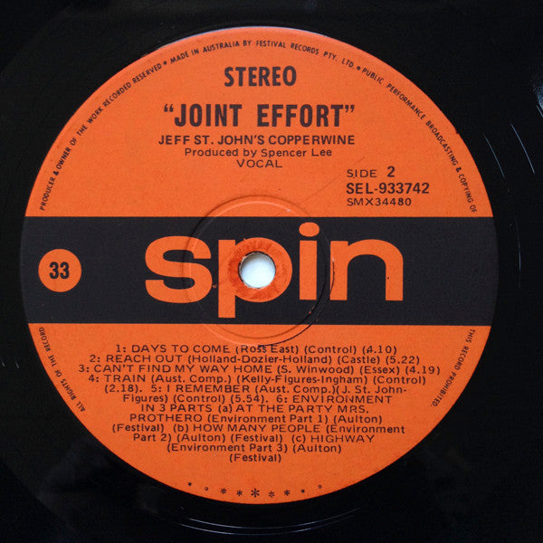 Jeff St John's Copperwine : Joint Effort (LP, Album)
