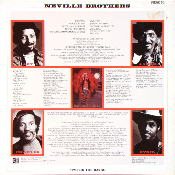 Neville Brothers* : Fiyo On The Bayou (LP, Album, RE)