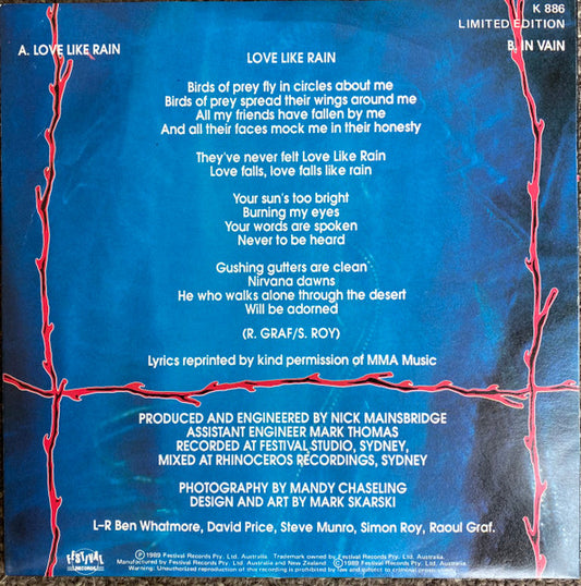 Bell Jar : Love Like Rain (7", Single, PS )