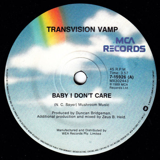 Transvision Vamp : Baby I Don't Care (7", Single)