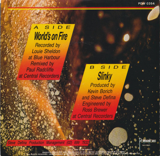 Kevin Borich : World's On Fire / Slinky (7", Single, Pic)