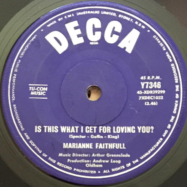 Marianne Faithfull : Is This What I Get For Loving You? (7", Single)