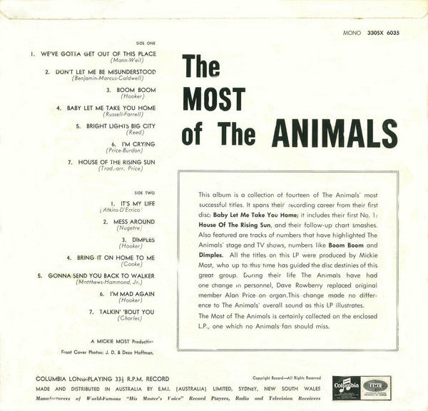 The Animals : The Most Of The Animals (LP, Comp, Mono, Exp)