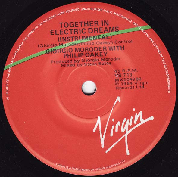 Giorgio Moroder With Philip Oakey : Together In Electric Dreams (7", Single)