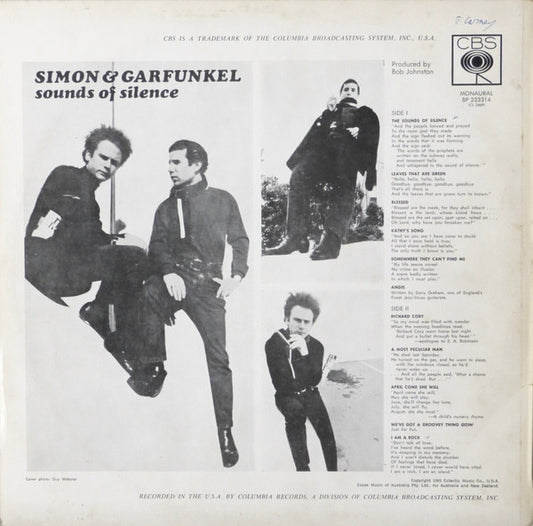 Simon & Garfunkel : Sounds Of Silence (LP, Album, Mono)