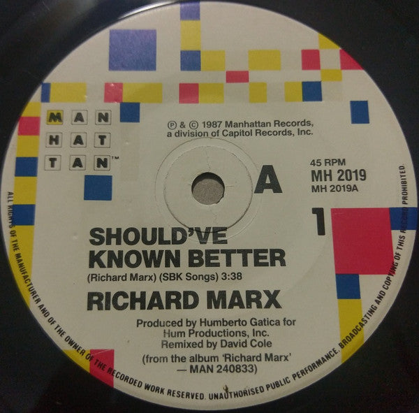 Richard Marx : Should've Known Better (7", Single)