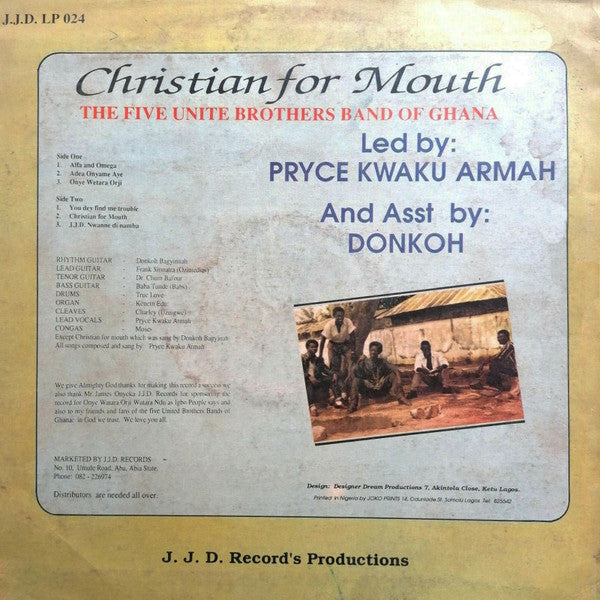 The Five Unite Brothers Band Of Ghana : Christian For Mouth (LP)