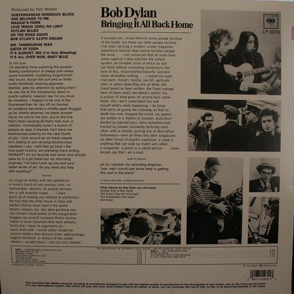 Bob Dylan : Bringing It All Back Home (LP, Album, Mono, RE, RM, 180)