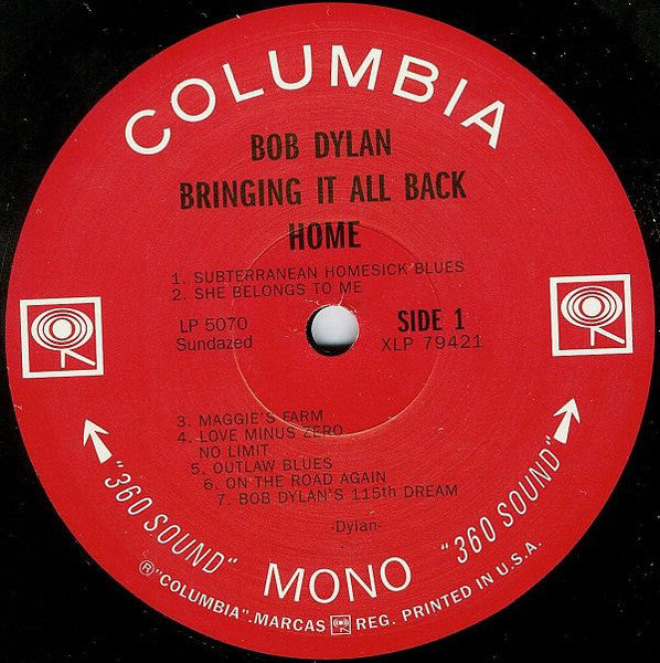 Bob Dylan : Bringing It All Back Home (LP, Album, Mono, RE, RM, 180)