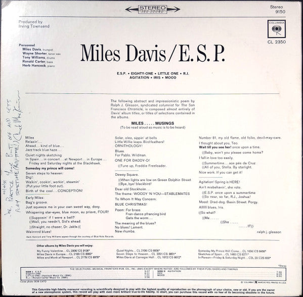 Miles Davis : E.S.P. (LP, Album, RE, Car)