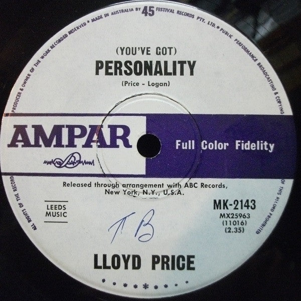 Lloyd Price :  Personality / Just Because (7", Single)