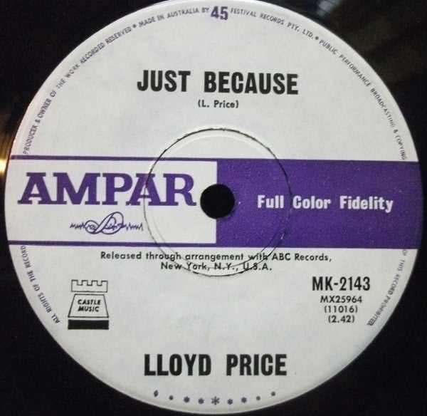 Lloyd Price :  Personality / Just Because (7", Single)