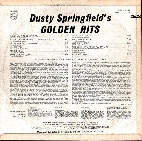 Dusty Springfield : Dusty Springfield's Golden Hits (LP, Comp, Mono)