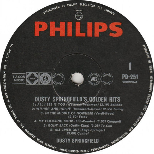 Dusty Springfield : Dusty Springfield's Golden Hits (LP, Comp, Mono)