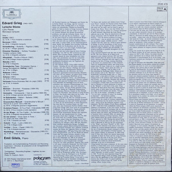 Edvard Grieg, Emil Gilels : Lyrische Stücke - Lyric Pieces (LP)