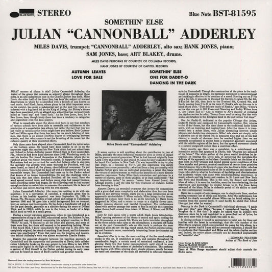 Cannonball Adderley, Miles Davis, Hank Jones, Sam Jones, Art Blakey : Somethin' Else (LP, Album, RE, RM)
