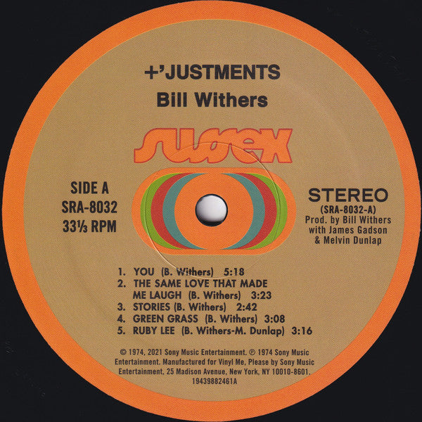 Bill Withers : +'Justments (LP, Album, Club, RE, 180)