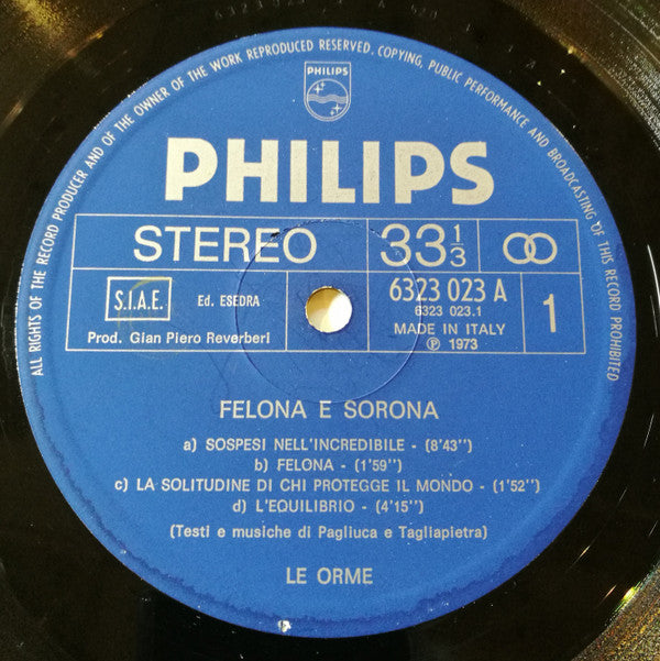 Le Orme : Felona E Sorona (LP, Album, Lam)