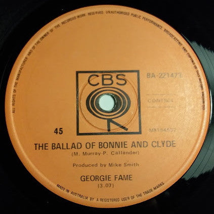Georgie Fame : The Ballad Of Bonnie And Clyde (7", Single)