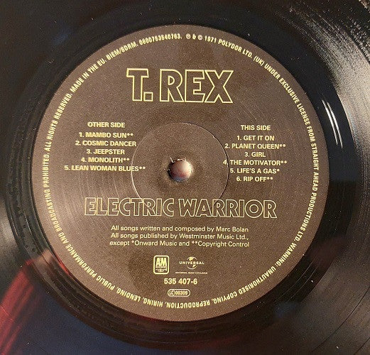 T. Rex : Electric Warrior (LP, Album, RE, 180)